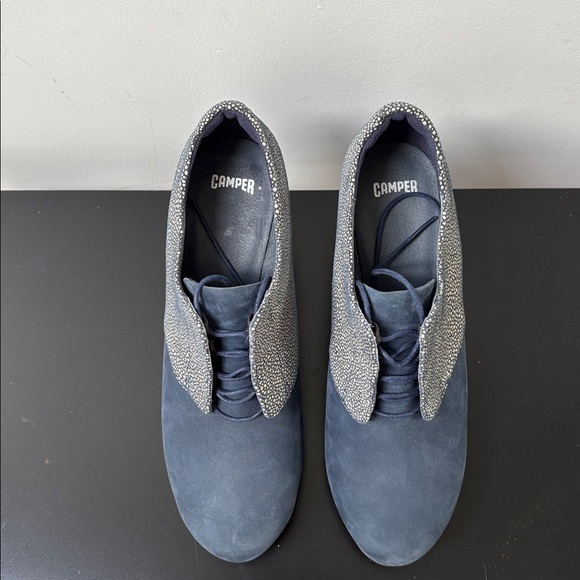 Camper Myriam platform Block heel nubuck suede leather blue white lace up US8.5 - Picture 6 of 13